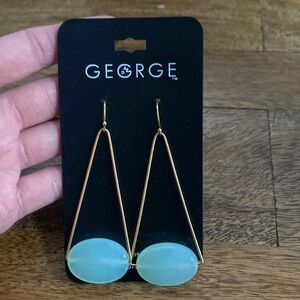 Gold and light green blue geometrical earrings